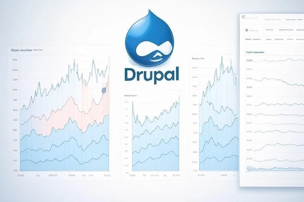 Drupal logo over performance graphs