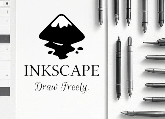 Inkscape logo with pens around the edge