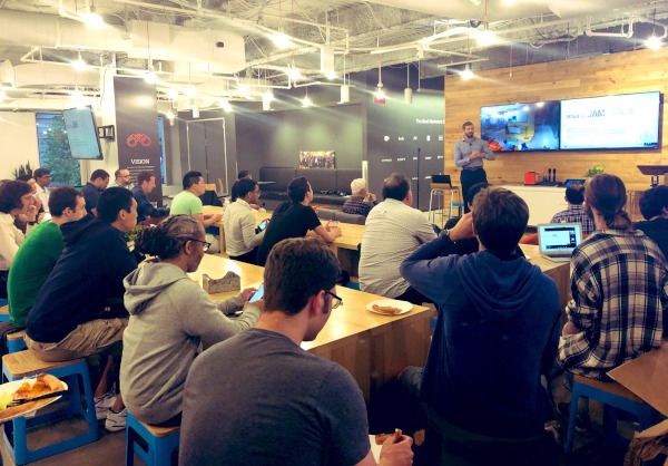 Jim giving presentation at Jamstack Boston meetup